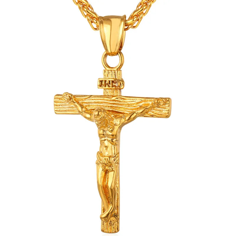 U7 Crucifix Cross Pendant Stainless Steel Necklace for Women Men Faith Necklace Fashion Religious Jewelry Free Shipping