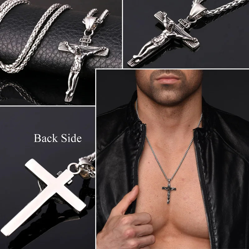 U7 Crucifix Cross Pendant Stainless Steel Necklace for Women Men Faith Necklace Fashion Religious Jewelry Free Shipping