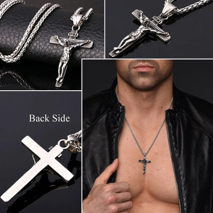 U7 Crucifix Cross Pendant Stainless Steel Necklace for Women Men Faith Necklace Fashion Religious Jewelry Free Shipping