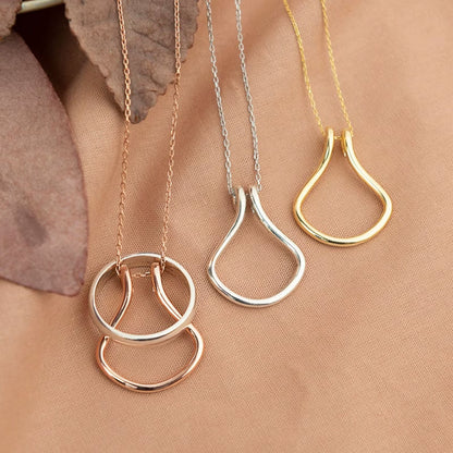 1PC Fashion Necklace Geometric Simple Ring Holder Ring Pendant Necklace for Man Women Jewelry Silver Color Gold Color 45Cm Long