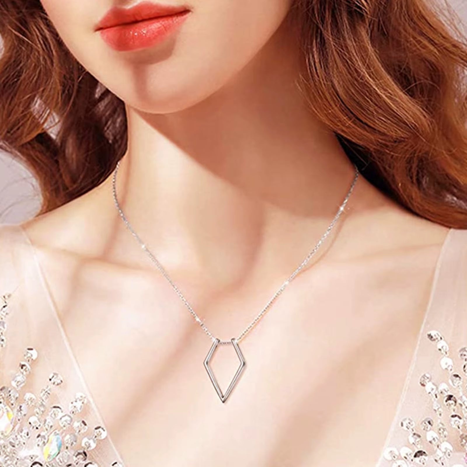 1PC Fashion Necklace Geometric Simple Ring Holder Ring Pendant Necklace for Man Women Jewelry Silver Color Gold Color 45Cm Long