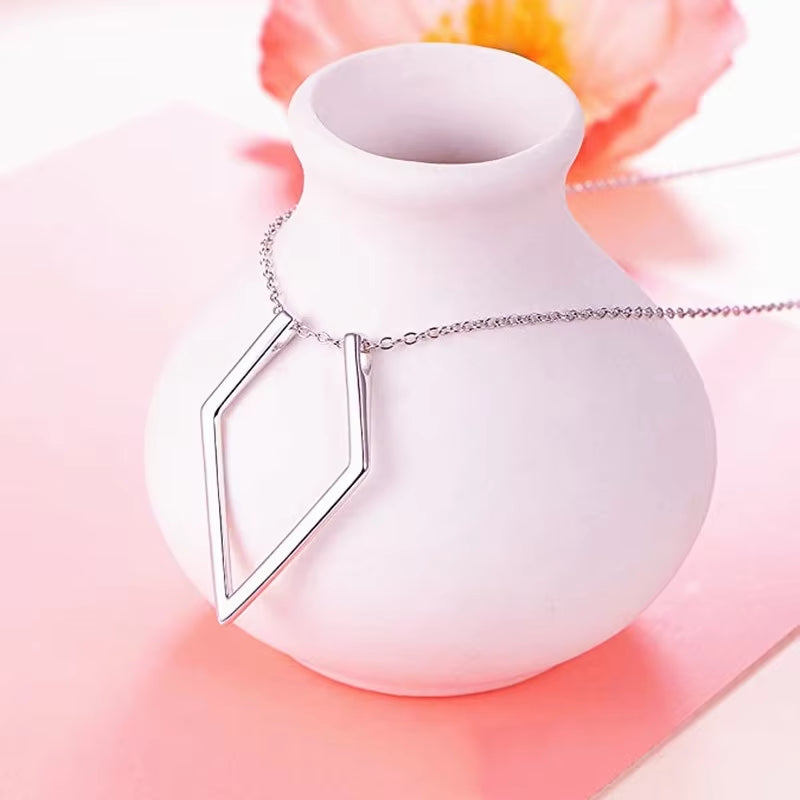 1PC Fashion Necklace Geometric Simple Ring Holder Ring Pendant Necklace for Man Women Jewelry Silver Color Gold Color 45Cm Long