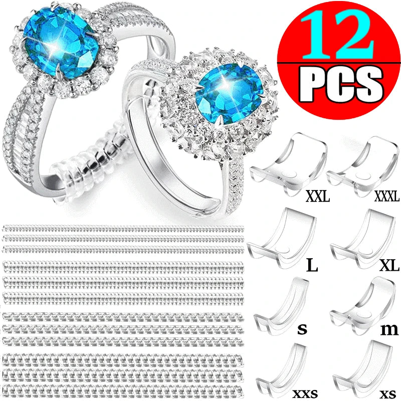 12PCS 8 Sizes Silicone Invisible Clear Ring Size Resizer Loose Rings Reducer Ring Sizer Fit Any Rings Jewelry Tools Tightener