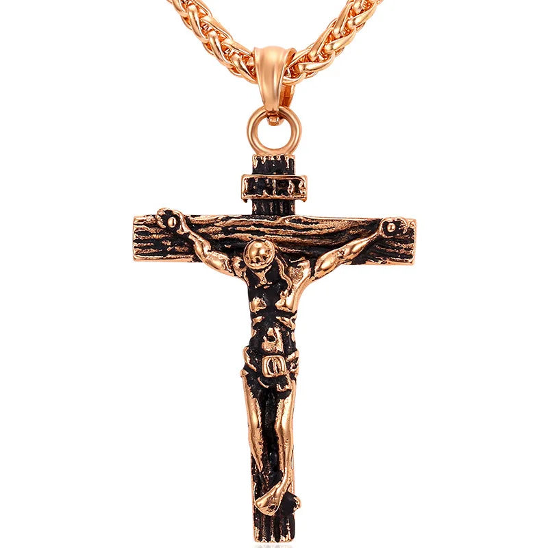 U7 Crucifix Cross Pendant Stainless Steel Necklace for Women Men Faith Necklace Fashion Religious Jewelry Free Shipping