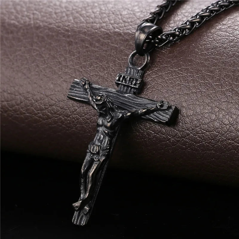 U7 Crucifix Cross Pendant Stainless Steel Necklace for Women Men Faith Necklace Fashion Religious Jewelry Free Shipping
